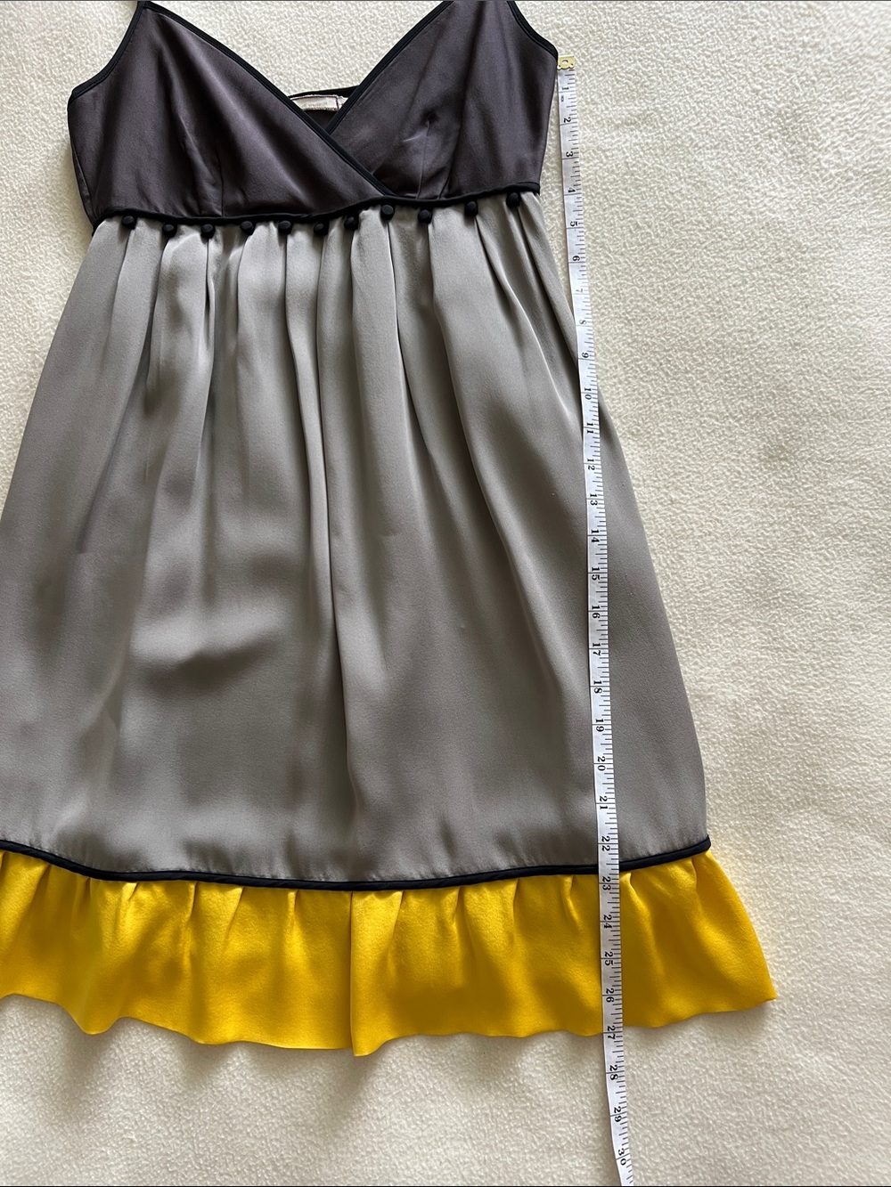 MINT ARNOLD GRAY & YELLOW SILK WITH POM POMS SLIP DRESS SIZE US 4 - Picture 12 of 12